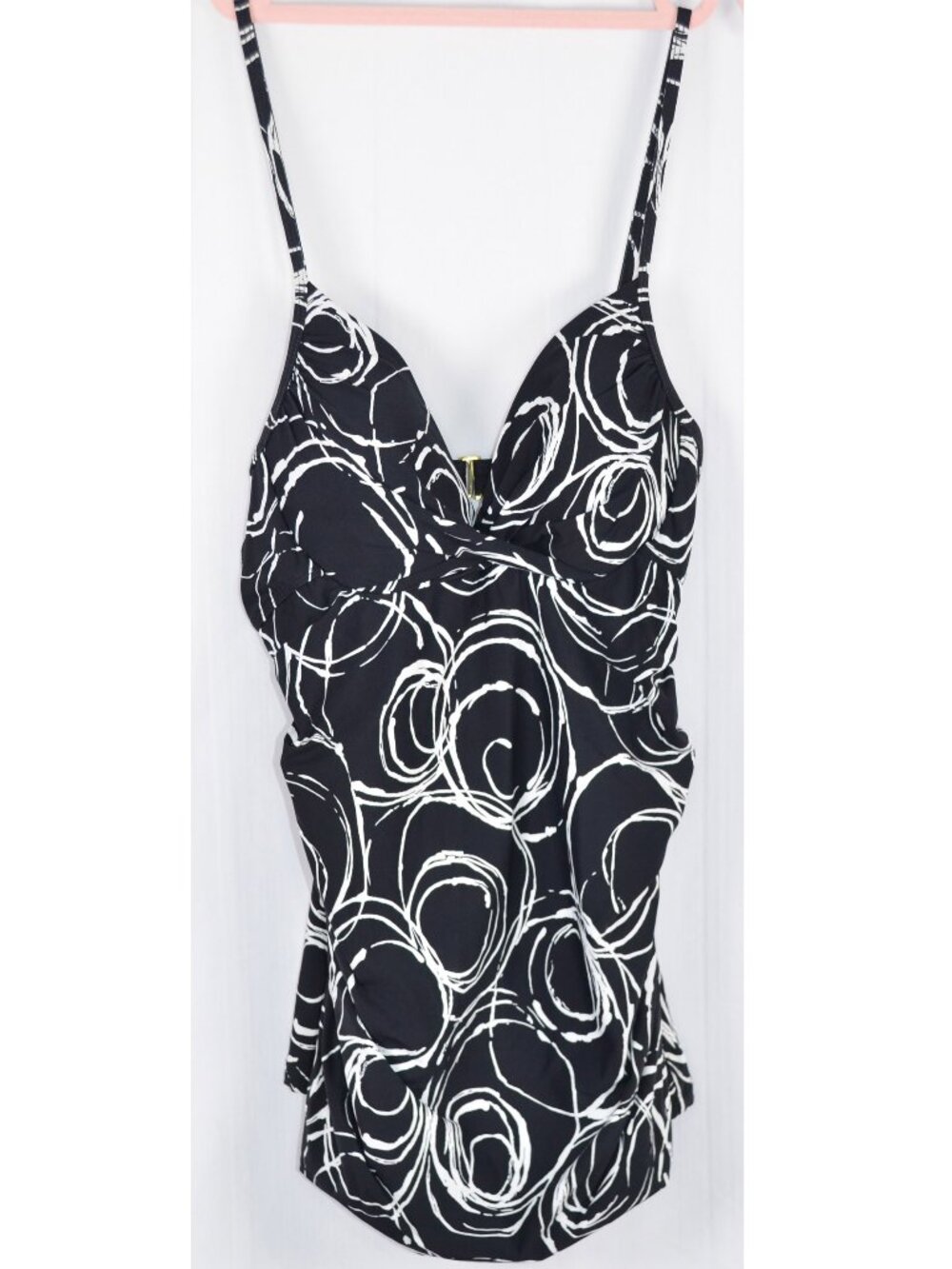 Vintage 90’s Athena Plunge Twist Swim Tankini Top Black/White Size 14